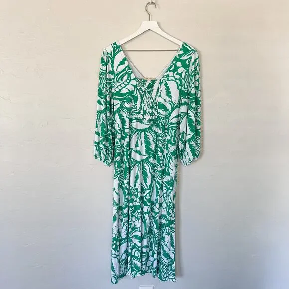 Soft Surroundings Green and White Baru Dress Medium - Picture 5 of 6